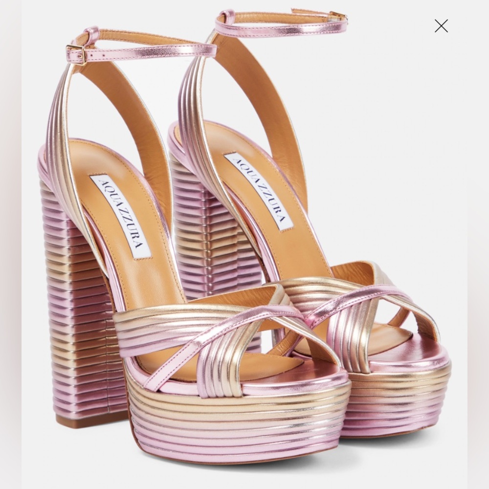 Aquazzura Sundance Metallic Platform Sandals Cipria